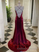 A-Line/Princess Spaghetti Straps Sweep Train Velvet Evening Prom Dresses With Leg Slit